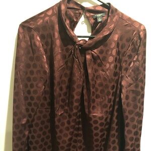 Ann Taylor Factory Burgundy Dot Tie-Neck Blouse